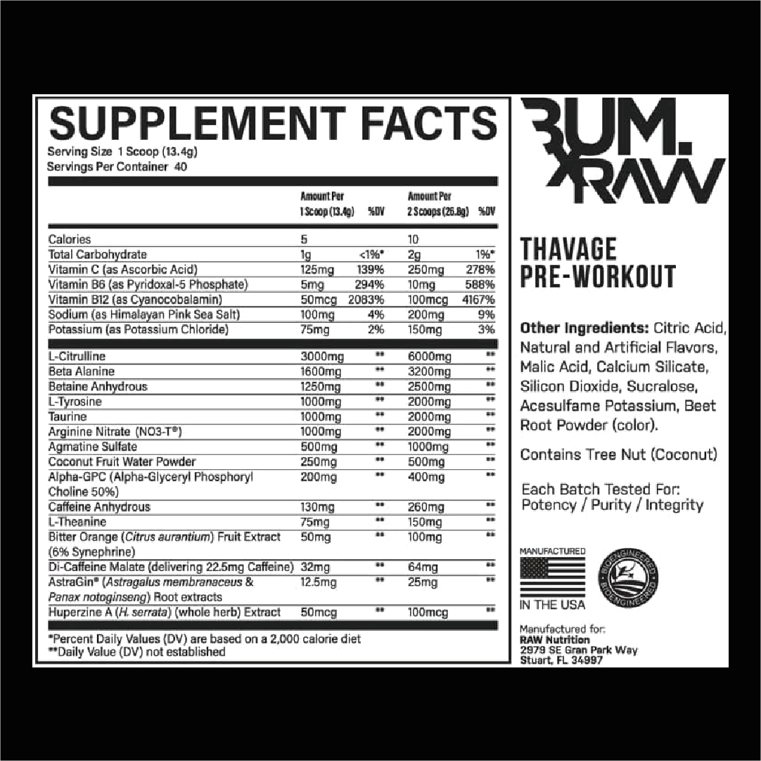 RAW THAVAGE PRE-WORKOUT 40/20 SERV